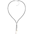 Peach Pink Cultured Pearl Leather Lariat Necklace w. Heart Shaped Silver Slider Peach Pink Cultured Pearl Leather Lariat Necklace w. Heart Shaped Silver Slider