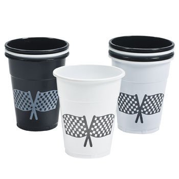 Disposable Plastic Cups With Checkered Flag Design - Tableware & Party Cups