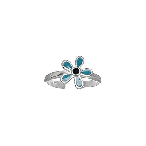 Sterling Silver Epoxy Turquoise Color Flower Toe Ring