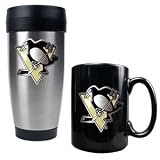 Pittsburgh Penguins Stainless Steel Travel Tumbler & Black Ceramic Mug Set - Primary Logo NHL Hockey