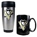 Pittsburgh Penguins Stainless Steel Travel Tumbler & Black Ceramic Mug Set - Primary Logo NHL Hockey