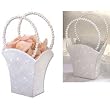 Beaded Elegance Wedding Flower Girl Basket - White Color