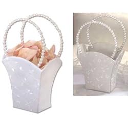 Beaded Elegance Wedding Flower Girl Basket - White Color