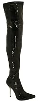 New Sexy PVC Black Thigh High Silver Stiletto Boots