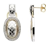 Sterling Silver and 14K Yellow Gold Diamond Earrings