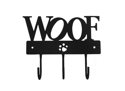 9 metal paw print leash hooks woof black  more detail click!
