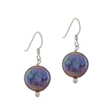 Sterling Silver .925 Genuine Freshwater Cultured Round Iridescent Black Coin Pearl Bead Dangle Hook Earrings