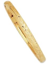 10K Yellow Gold 05" 4.0mm Polish Textured Vine Like Imprint High Domed Bangle