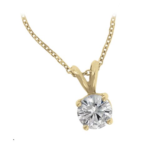 14k Yellow Gold Classic 4 Prong Moissanite Pendant w/18 Cable Chain (1.00 cttw equivalent)