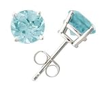 All-Natural Genuine 5 mm, Round Aquamarine earrings set in 14k White Gold