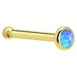 Solid 14KT Yellow Gold 2mm Blue Synthetic Opal Nose Bone - 20 Gauge