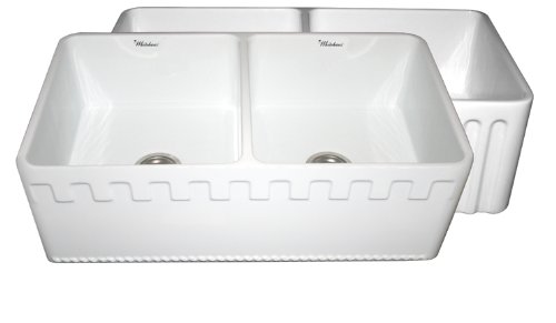 Whitehaus WHFLATN3318 Athinahaus or Fluted Reversible Double Bowl Farm Sink