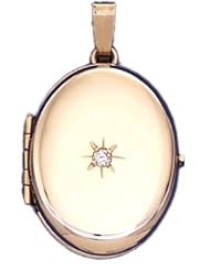 14k Yellow Gold 4 Photo Oval & Diamond Locket