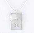Rectangular Dog Tag Style Peace Sign Pendant in Sterling Silver on 16" Snake Chain, #8298