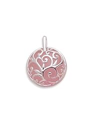 Domed Rose Quartz/Polished Filigree Design Pendant, Sterling Silver