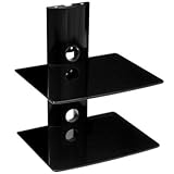Cheetah Mounts AS2B 2 Tier Electronic Component Glass Shelf Wall Mount Bracket with Cable Management System
