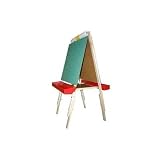 Beka Adjustable Double-Sided Paper Holder Easel, Magnetic and Chalkboard Surfaces, Paper Cutter, Red Trays