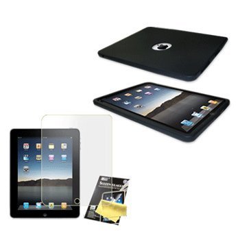 Black Silicone Case / Skin / Cover & LCD Screen Guard / Protector for Apple iPad - Freehold Cellular