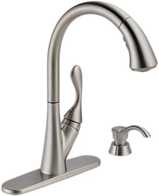 Delta Ashton 19922-SSSD-DST Single Handle Pull-Down Kitchen Faucet with Soap Dispenser, Stainless