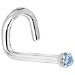 Solid 18KT White Gold (December) 1.5mm Genuine Topaz Left Nostril Screw- 18 Gauge