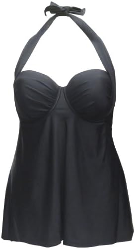 Smart & Sexy Plus Size Longer Length Convertible Tankini (46D, Black Hue)