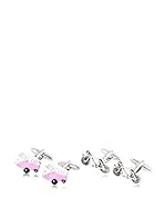 SILVIO SILVANI Dos Pares Gemelos Fantasía De Furgoneta Hippie Rosa Y Bicicleta Plateado / Rosa