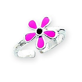 Sterling Silver Pink Enameled Floral Toe Ring
