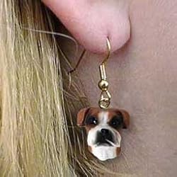 Boxer - Dog Figurine Jewelry - Natural Ears Boxer - Hook Earrings