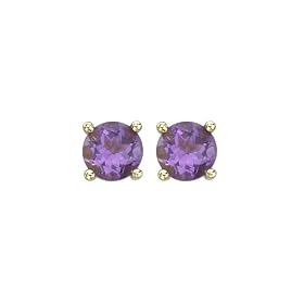 14K Yellow Gold 6 x 6 MM Prong Set Amethyst Earring Studs by Katarina Jewelry
