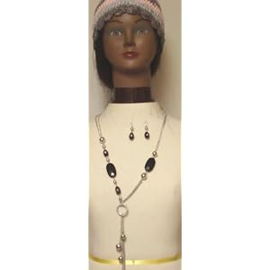 Hand Crocheted Stripped Pink and Grey Chenille and Gimp Skull Cap Offered with Antique Silver...