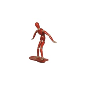 red artists manikin on a surfboard