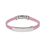 Ladies Pink Leather Band Stainless Steel ID Bracelet