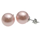 Sterling Silver Pink Faux Pearl Stud Earrings .925 Stamp Hypoallergenic