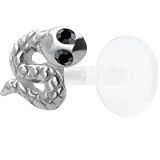 Silver 925 Black CZ Snake Tragus Earring Stud