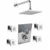 Twin Thermostatic Shower Valve with built-in diverter with 4 Square body jets and fixed head