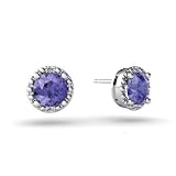14K White Gold Genuine Round Tanzanite Earrings