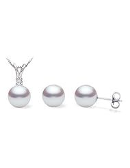 PremiumPearl Hanadama Japanese White Akoya Cultured Pearl Set