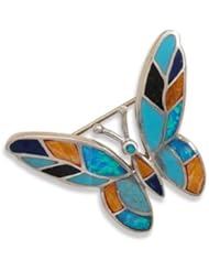 Sterling Silver Synthetic Opal and Multicolor Stone Butterfly Pin