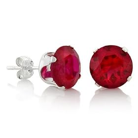 July Birthstone Ruby Red Round Cut Cubic Zirconia CZ Silver Stud Earrings