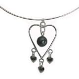 Adjustable Wire Heart Collar Necklace with Swarovski Tahitian Pearl