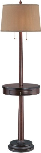 Lite Source LS-81347 Kaylor Floor Lamp with Table Tray, Dark Walnut with Fabric Shade