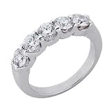 14k White 5 Stone Prong-Set 1.5 Ct Diamond Band Ring - Size 7.0