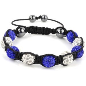 Shamballa Style Bracelets Crystal and Hematite Disco Ball Friendship Beads [Blue and White]