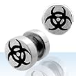 No Piercing Required - Stainless Steel Magnetic Fake Plugs - Hazardous Material Logo- Imitation 0G - Sold as a Pair
