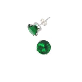 Sterling Silver Cubic Zirconia Stud Earring 8 mm, Emerald green