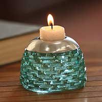 NOVICA Glass and aluminum candleholder Igloo
