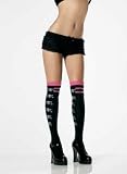 Acrylic thigh highs with woven skull, crossbones and contrast trim