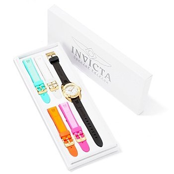 Womens Invicta Rubber Pro Diver Swiss MOP Rotating Bezel Date Watch Set 0062