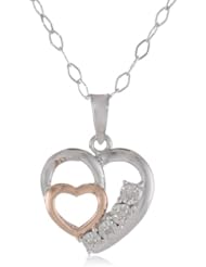 DiAura Sterling Silver Double Heart Diamond Necklace, 18"