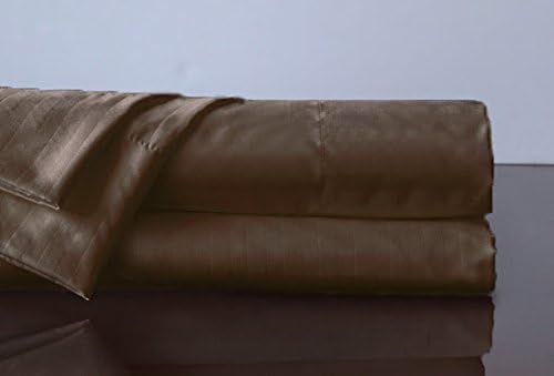 1500 Queen Size Sateen Stripe 4 Piece Sheet Set- Coffee